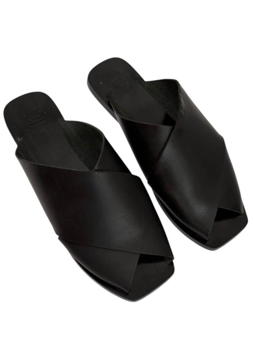 ATP Atelier Allai Black Leather Twist Slide Sandals Size 38 US 8 Italy